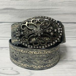 Womens Distressed Boho Western Bling Faux Leather Belt